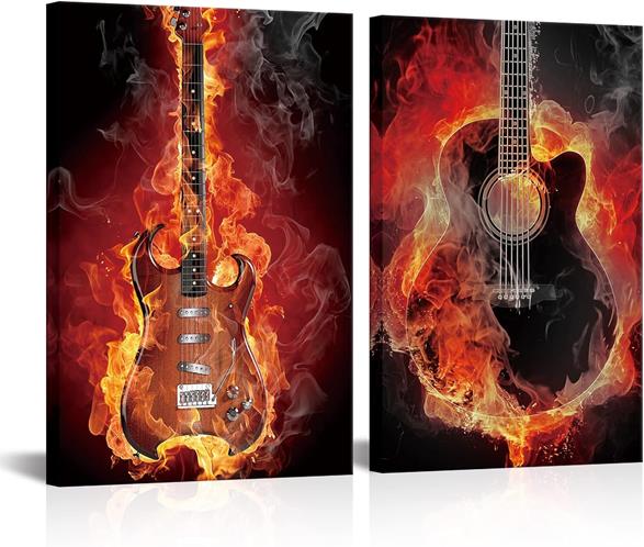 FEIFANMEI Guitar Canvas Wall Art Music Painting Picture for Music Studio Bar Wall Decoration Framed and Stretched Ready to Hang Size 16